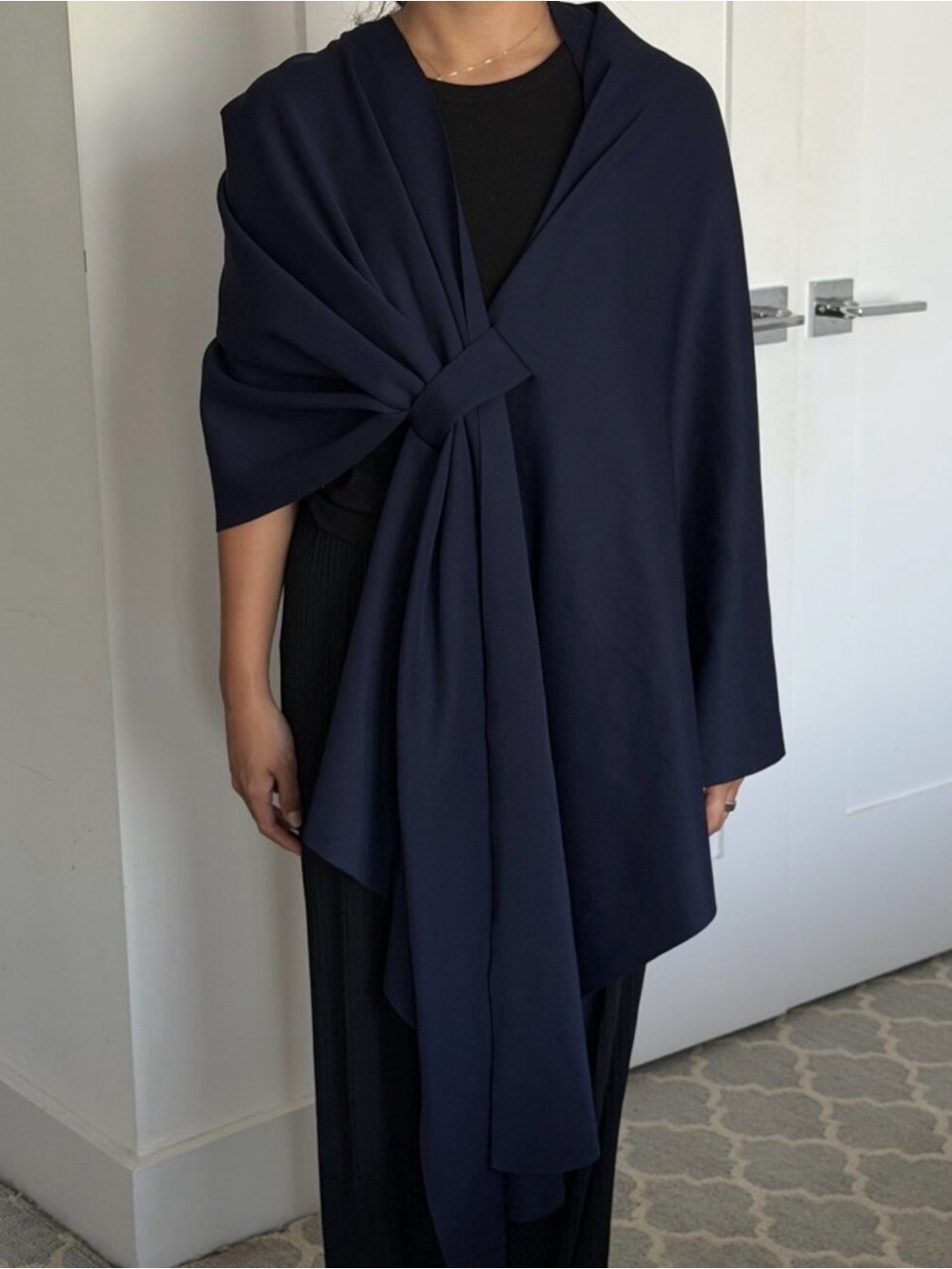 Wrap Shawl Cape Loop Tie Navy
